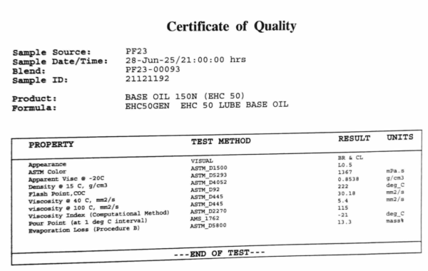 Coa Base Oil 150n Exxon